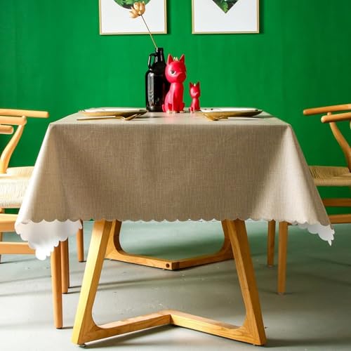 Calafee Tischdecke Fleckschutz 110x110 cm, PVC Tischdecke Wasserdicht Abwaschbare 2 Personen Einfarbig Khaki Tischdecke für Esstisch Deko von Calefee