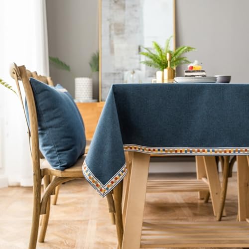 Calafee Tischdecke Klein 90x90 cm, Tischdecke Abwaschbar Polyester 2 Personen Einfarbig Blau mit Blumenstickerei Tischdecke für Couchtisch von Calefee