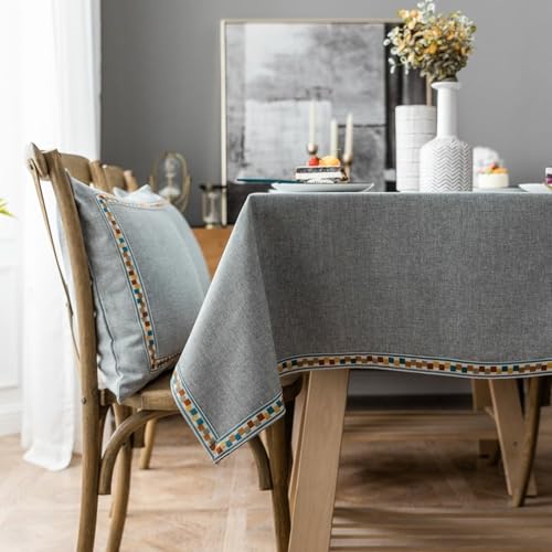 Calafee Tischdecke Klein 90x90 cm, Tischdecke Abwaschbar Polyester 2 Personen Einfarbig Grau mit Besticktem Rand Tischdecke für Couchtisch von Calefee