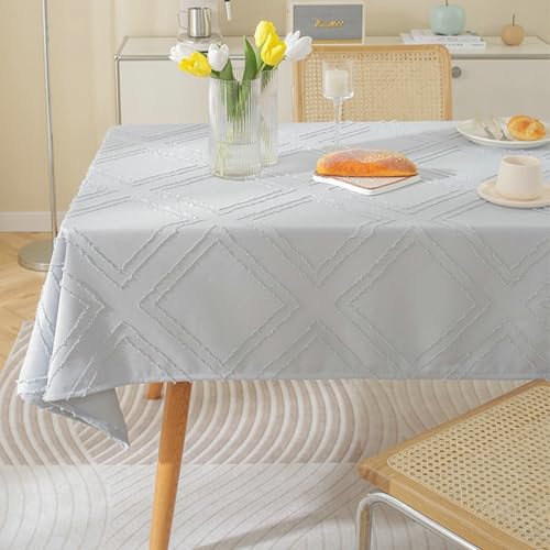 Calafee Tischdecke Klein 90x90 cm, Tischdecke Fleckenschutz Leinen 2 Personen Einfarbig Graublau mit Quasten Tischtücher Hochzeit Deko von Calefee