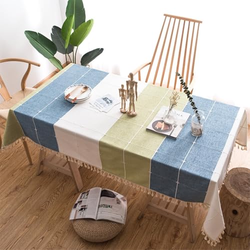 Calafee Tischdecke Klein 90x90 cm, Tischdecke Fleckenschutz Polyester 2 Personen Mehrfarbiges Plaid mit Quasten Tischtücher Hochzeit Deko von Calefee