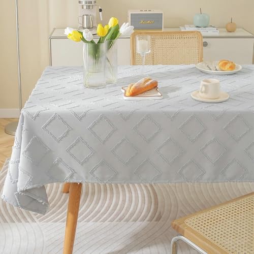 Calafee Tischdecke Klein 90x90 cm, Tischdecke Leinen Abwaschbar 2 Personen Einfarbig Graublau mit Quasten Tischwäsche für die Küche von Calefee