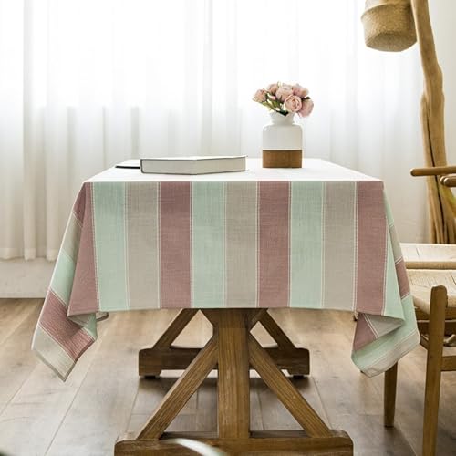 Calafee Tischdecke Klein 90x90 cm, Tischdecke Polyester Abwaschbar 2 Personen Dreifarbige Streifen Tischdeko Landhausstil von Calefee