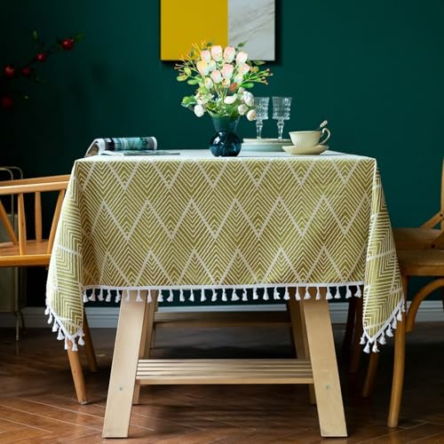 Calafee Tischdecke Klein 90x90 cm, Tischdecke Polyester Abwaschbar 2 Personen Wellenjacquard mit Quasten Tischwäsche für Esstisch Deko von Calefee