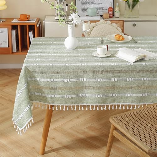 Calafee Tischdecke Klein 90x90 cm, Tischdecke Polyester Fleckenschutz 2 Personen Einfarbig Grün mit Quasten Tischdeko für die Küche von Calefee