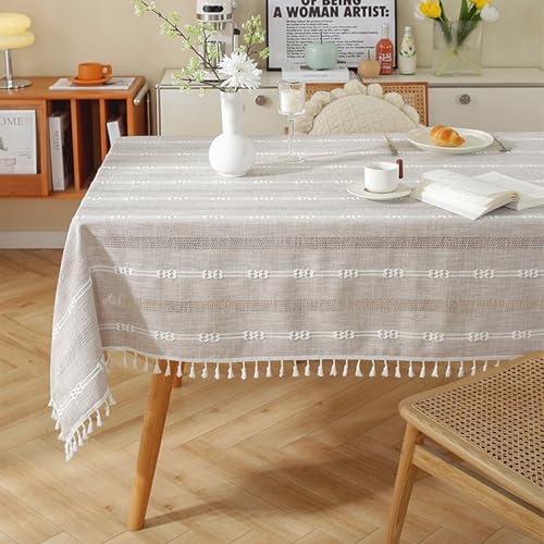 Calafee Tischdecke Klein 90x90 cm, Tischdecke Polyester Fleckenschutz 2 Personen Einfarbig Hellkaffee mit Quasten Tischdeko für die Küche von Calefee