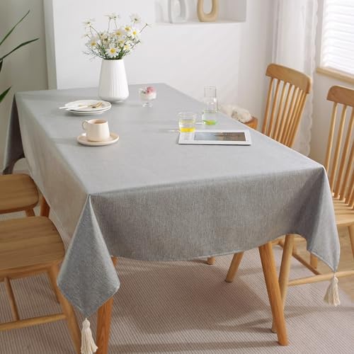 Calafee Tischdecke Klein Eckig 90x90 cm, Tischdecke Abwaschbar Polyester 2 Personen Einfarbig Grau mit Quasten Tischdecke für Couchtisch von Calefee