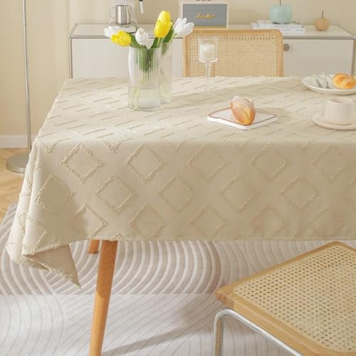 Calafee Tischdecke Klein Quadratisch 90x90 cm, Tischdecke Abwaschbar Leinen 2 Personen Einfarbig Khaki mit Quasten Tischwäsche Esszimmer von Calefee