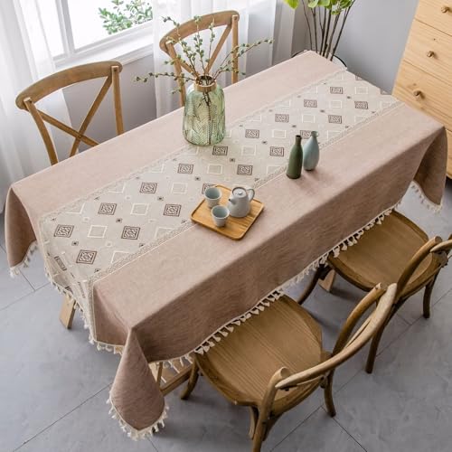 Calafee Tischdecke Klein Quadratisch 90x90 cm, Tischdecke Fleckenschutz Polyester 2 Personen Geometrisch Bestickt mit Quasten Tischtücher Esszimmer Deko von Calefee