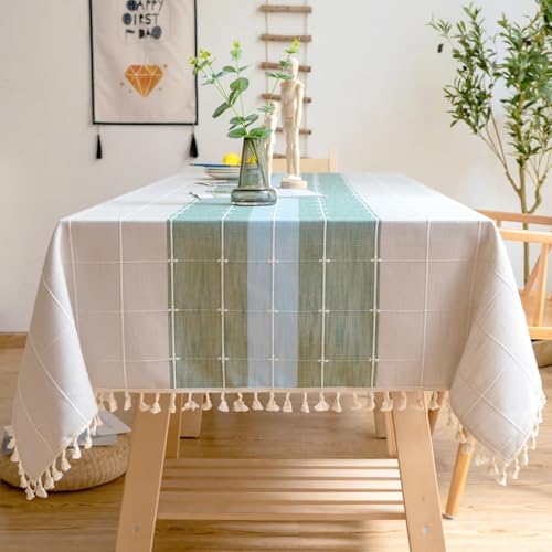 Calafee Tischdecke Klein Quadratisch 90x90 cm, Tischdecke Fleckenschutz Polyester 2 Personen Mehrfarbiges Plaid mit Quasten Tischdecke für Esstisch Deko von Calefee