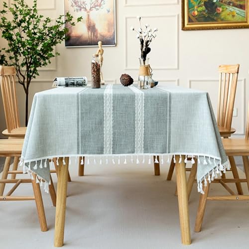 Calafee Tischdecke Klein Quadratisch 90x90 cm, Tischdecke Fleckenschutz Polyester 2 Personen Streifen mit Quasten Tischwäsche Landhausstil Deko von Calefee