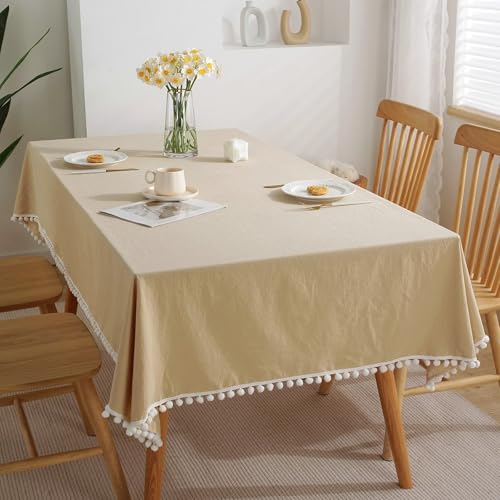 Calafee Tischdecke Klein Quadratisch 90x90 cm, Tischdecke Leinen Abwaschbar 2 Personen Einfarbig Kaffee mit Rüschen Tischtücher Hochzeit Deko von Calefee