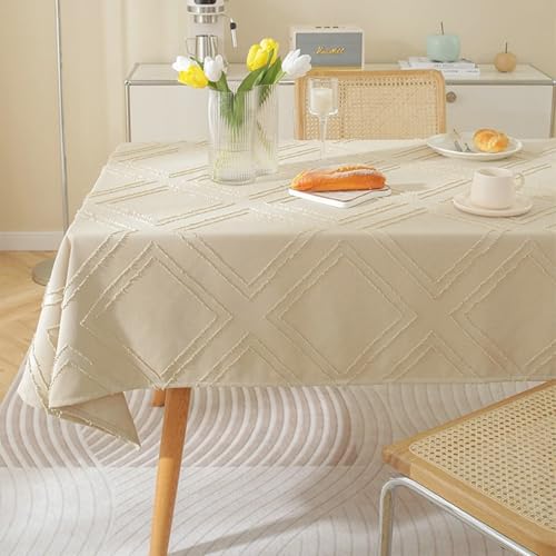 Calafee Tischdecke Klein Quadratisch 90x90 cm, Tischdecke Leinen Abwaschbar 2 Personen Einfarbig Khaki mit Quasten Tischtücher Esszimmer Deko von Calefee