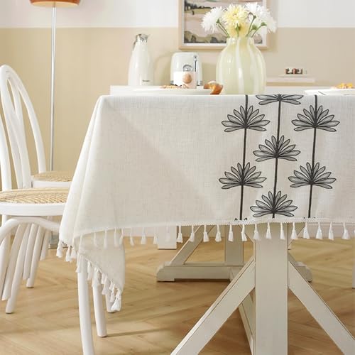 Calafee Tischdecke Klein Quadratisch 90x90 cm, Tischdecke Polyester Abwaschbar 2 Personen Blätter mit Quasten Bestickt Tischwäsche Landhausstil Deko von Calefee