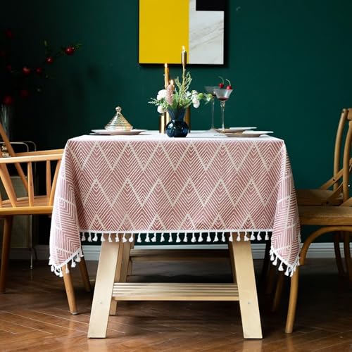 Calafee Tischdecke Klein Quadratisch 90x90 cm, Tischdecke Polyester Abwaschbar 2 Personen Wellenjacquard mit Quasten Tischdeko für die Küche von Calefee