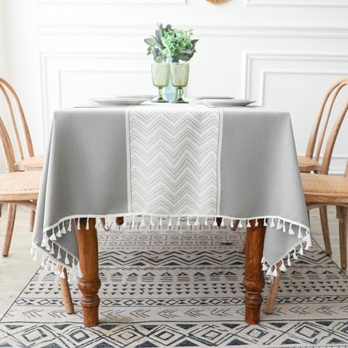 Calafee Tischdecke Rechteckig 100x160 cm, Tischdecke Polyester Abwaschbar 2-4 Personen Wellenjacquard mit Quasten Tischwäsche für die Küche von Calefee