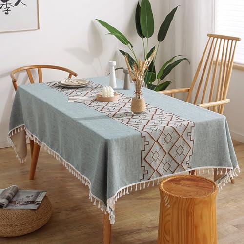 Calafee Tischdecke Rechteckig 140x260 cm, Tischdecke Abwaschbar Polyester 6-8 Personen Geometrisch Bestickt mit Quasten Tischdecke für Esstisch Deko von Calefee