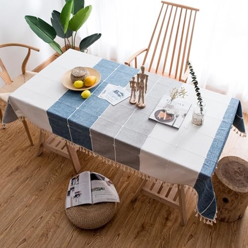 Calafee Tischdecke Rechteckig 140x300 cm, Tischdecke Polyester Abwaschbar 8-10 Personen Mehrfarbiges Plaid mit Quasten Tischtücher Esszimmer Deko von Calefee