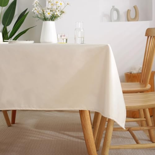 Calafee Tischdecke Rechteckig Klein 90x135 cm, Tischdecke Polyester Fleckenschutz 2-4 Personen Einfarbig Beige mit Blumenmuster Tischdecke für Couchtisch von Calefee