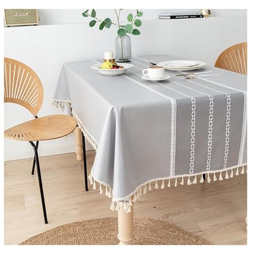 Calefee 140x100cm Tischdecken Rechteckig, Tischdeko für die Küche Polyester Lotuseffekt Wasserdicht Fleckschutz mit Streifenmuster Und Quasten von Calefee