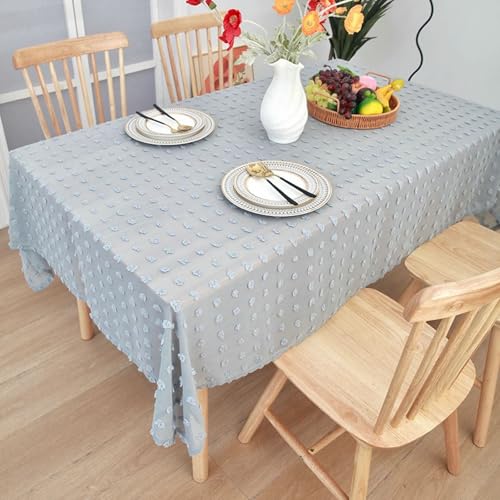 Calefee 140x200cm Tischdecke Rechteckig, Tischdecke für Esstisch Deko Polyester Einfarbig mit Pompons Tischdecke Fleckschutz Abwaschbar von Calefee