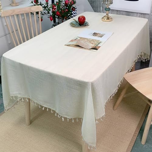 Calefee 140x300cm Tischdecke Rechteckig, Tischdeko für die Küche Polyester Einfarbige Leinenoptik mit Quasten Abwaschbare Tischdecke Fleckschutz von Calefee