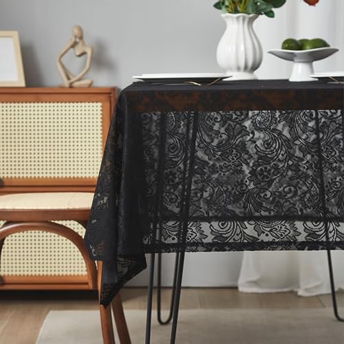 Calefee 140x300cm Tischdecken Rechteckig, Tischwäsche für die Küche Polyester Spitze mit Blätterstickerei Und Quasten Tischdecke Abwaschbar Fleckschutz von Calefee