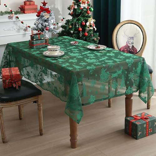 Calefee 140x305cm Tischdecke Abwaschbar Weihnachten, Tischdecke für Couchtisch Polyester Gesticktes Muster mit Bäumen Und Glocken Abwaschbare Tischdecke Fleckschutz von Calefee