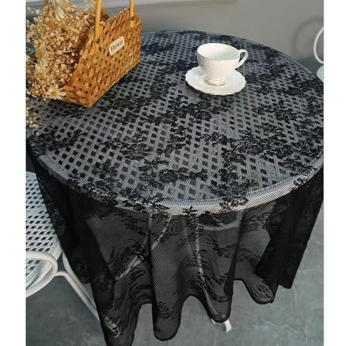 Calefee 70x180cm Tischdecken Rechteckig, Tischdecke Abwaschbar Polyester Schwarze Spitze mit Blumenstickerei Tischdeko für die Küche Fleckschutz von Calefee