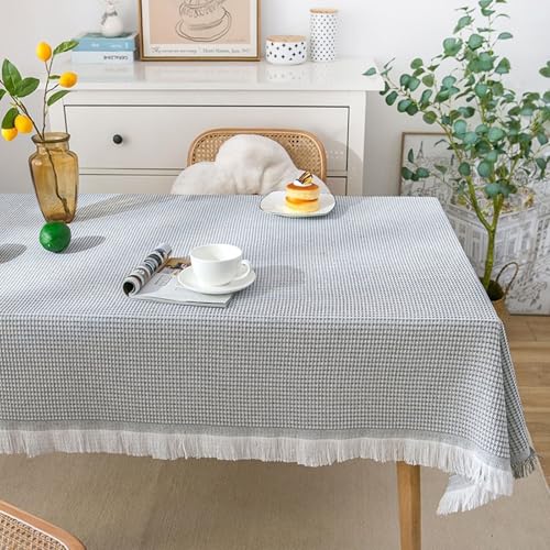 Calefee 90x150cm Tischdecke Rechteckig, Abwaschbare Tischdecke Polyester Graues Strickmuster mit Quasten Tischdeko Landhausstil Fleckschutz von Calefee