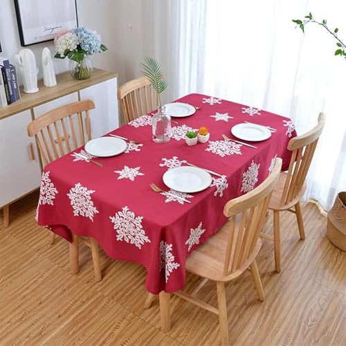 Calefee 90x90cm Tischdecke Weihnachten, Tischdecke für Esstisch Deko Polyester Leinenoptik mit Aufgestickten Schneeflocken Tischdeko Fleckschutz Abwaschbar von Calefee