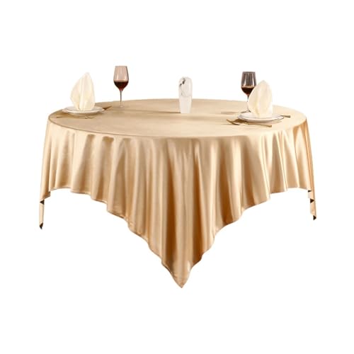 Calefee Runde Tischdecke 260cm, Tischdecke Hochzeit Satinstoff Einfarbig Champagner Abwaschbare Tischdecke Fleckschutz von Calefee