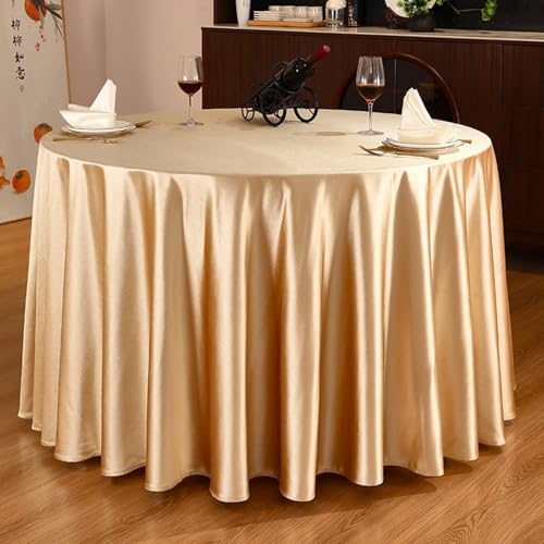 Calefee Runde Tischdecke 360cm, Tischdecke Modern Satinstoff Einfarbig Champagner Abwaschbare Tischdecke Fleckschutz von Calefee