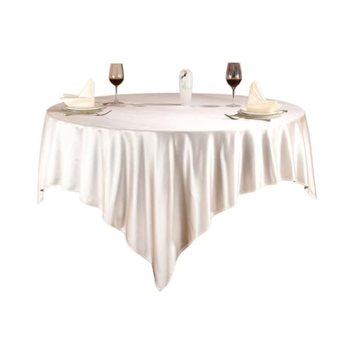 Calefee Tischdecke Hochzeit Rund 190cm, Tischdecke Hochzeit Satinstoff Einfarbig Beige Tischdeko für Couchtisch Fleckschutz von Calefee