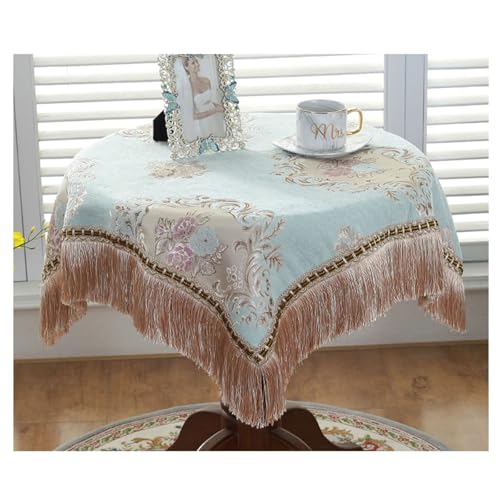 Calefee Tischdecke Hochzeit Rund 200cm, Tischdecke Abwaschbar Chenille Vintage-Jacquard mit Blumen Und Quasten Tischdeko Landhausstil Fleckschutz von Calefee