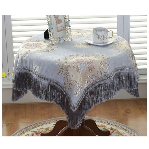 Calefee Tischdecke Hochzeit Rund 200cm, Tischwäsche Esszimmer Chenille Vintage-Jacquard mit Blumen Und Quasten Tischdeko Landhausstil Fleckschutz von Calefee