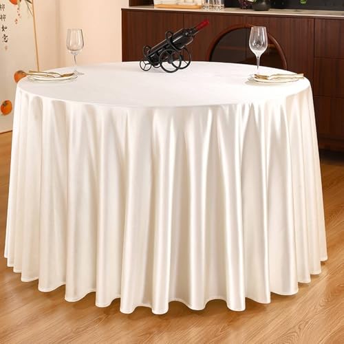 Calefee Tischdecke Hochzeit Rund 290cm, Tischdecke Modern Satinstoff Einfarbig Beige Tischdeko Esszimmer Fleckschutz von Calefee