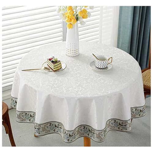 Calefee Tischdecke Hochzeit Rund 300cm, Abwaschbare Tischdecke Outdoor PU-Leder mit Blumenmuster Tischdeko für Couchtisch Fleckschutz von Calefee