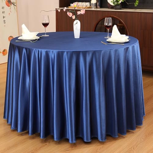 Calefee Tischdecke Hochzeit Rund 320cm, Tischdecke für Esstisch Satinstoff Einfarbig Marineblau Tischdeko Landhausstil Fleckschutz von Calefee