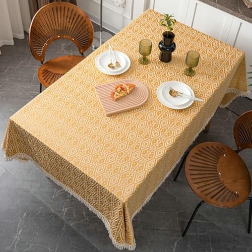 Calefee Tischdecke Klein 90x90cm, Tischdecke für Esstisch Deko Polyester mit Geometrischem Muster Und Quasten Abwaschbare Tischdecke Fleckschutz von Calefee