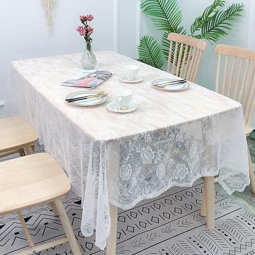 Calefee Tischdecke Quadratisch 140x140cm, Abwaschbare Tischdecke Polyester Blumenbestickte Spitze Tischdeko für Landhausstil Fleckschutz von Calefee