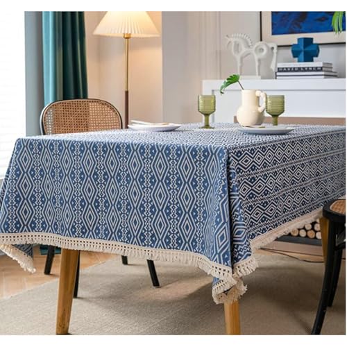 Calefee Tischdecke Quadratisch 140x140cm, Tischdeko für die Küche Polyester mit Geometrischem Muster Und Quasten Tischdecke Abwaschbar Fleckschutz von Calefee