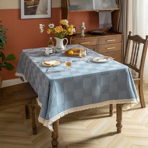 Calefee Tischdecke Rechteckig 140x140 cm, Tischdecke Polyester Fleckenschutz 2-4 Personen Geometrischer Jacquard mit Quasten Tischwäsche für die Küche Calefee Tischdecke Rechteckig 140x140 cm, Tischdecke Polyester Fleckenschutz 2-4 Personen Geometrischer Jacquard mit Quasten Tischwäsche für die Küche von Calefee