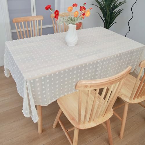 Calefee Tischdecke Rechteckig 140x200cm, Tischdecke Modern Polyester Einfarbig mit Pompons Tischdecke Fleckschutz Abwaschbar von Calefee