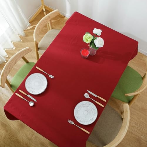 Calefee Tischdecke Rechteckig 90x140 cm, Tischdecke Baumwolle Fleckenschutz 2-4 Personen Weinrot Tischtücher Hochzeit Deko von Calefee