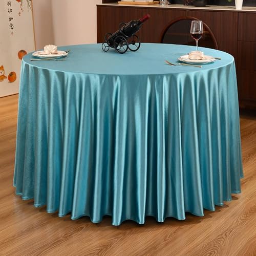 Calefee Tischdecke Rund 280cm Durchmesser, Tischdecke Modern Satinstoff Einfarbig Blau Tischdecke Fleckschutz Abwaschbar von Calefee