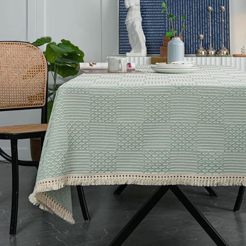 Calefee Tischdecken Rechteckig 140x180cm, Tischdeko für die Küche Polyester Geometrischer Jacquard mit Quasten Tischdeko Fleckschutz Abwaschbar von Calefee