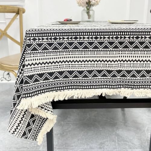 Calefee Tischdecken Rechteckig 140x200cm, Tischwäsche Esszimmer Polyester und Baumwolle mit Ethnischem Geometrischem Muster Und Quasten Tischdeko Fleckschutz Abwaschbar von Calefee