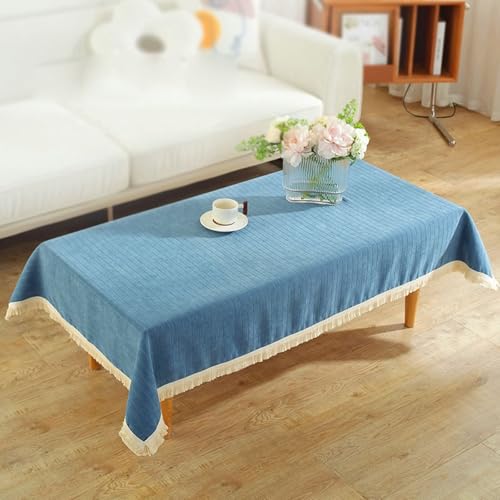 Calefee Tischtücher Rechteckig 100x240cm, Tischdecke für Couchtisch Chenille mit Streifen Und Quasten Abwaschbare Tischdecke Fleckschutz von Calefee