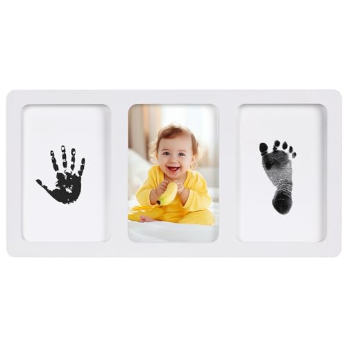 Calenzana Weißes Tintenloses Hand- und Fußabdruck-Set, Stempelkissen für Babyhand-, Fußabdrücke und Hundepfotenabdrücke, Set, Neugeborenenen-Fußabdruck-Set, Andenkenrahmen, geeignet für Baby und von Calenzana